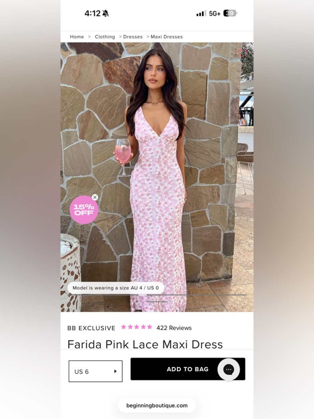 Beginning Boutique Pink Lace V-Neck Maxi Dress NWT